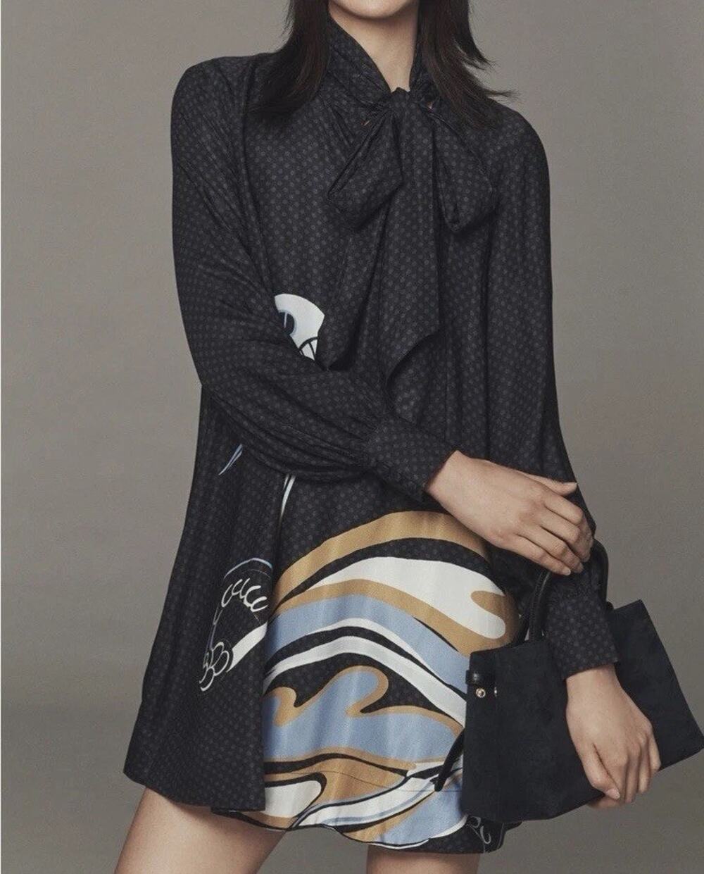 Anthropologie The Caroline Mini long sleeve tie neck by Maeve XXS black Swan